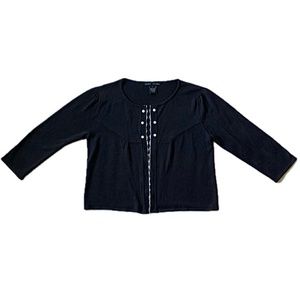 Larry Levine Black Cardigan W/ Ivory Lace Details Size L (GUC)